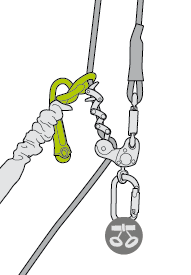 The victim's ZIGZAG is controlled by a simple knot made with the rescuer's lanyard.
