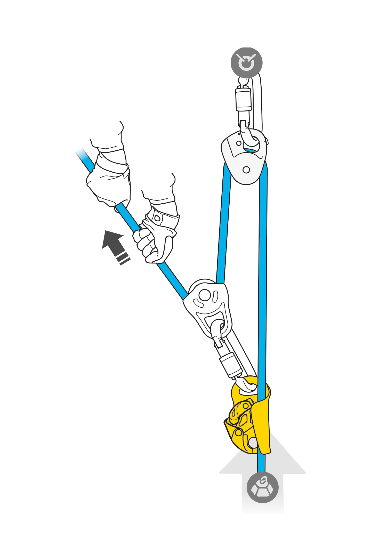 Pulley system with a BASIC ascender