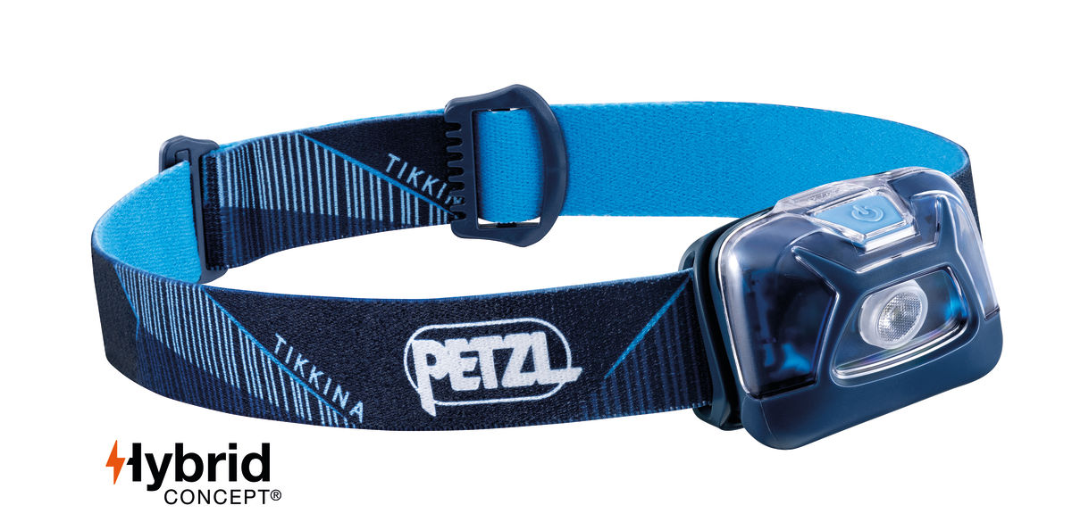 Petzl Tikkina Headtorch Headlamp Lighting Compact Outdoors Running Trek Blue 
