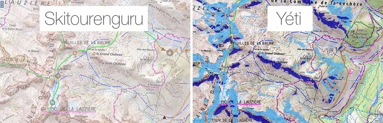 Maps Yéti and Skitourenguru