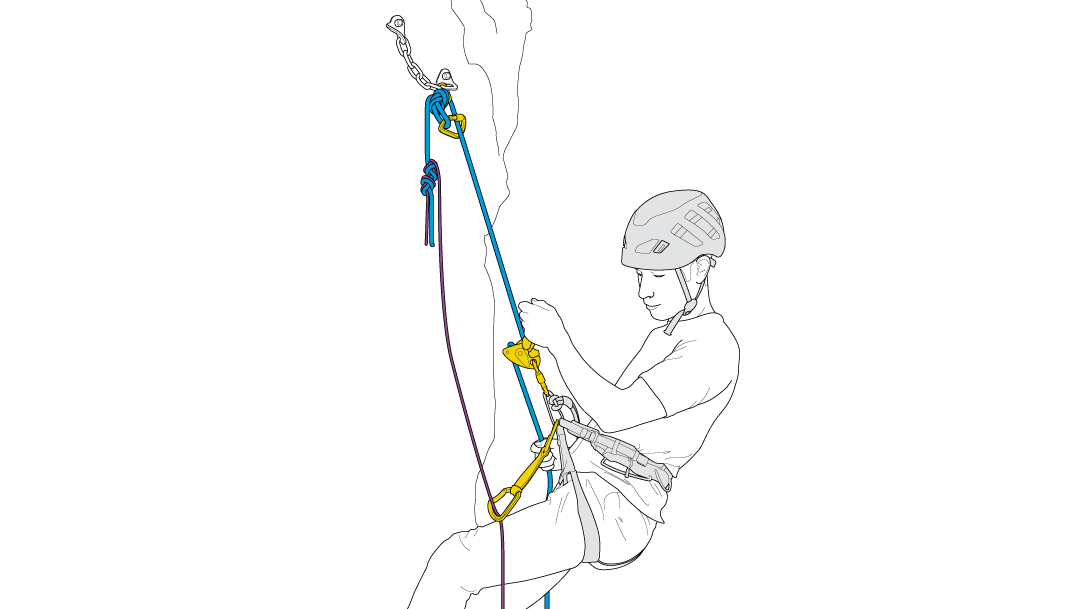 Multi-pitch rappelling with a single rope