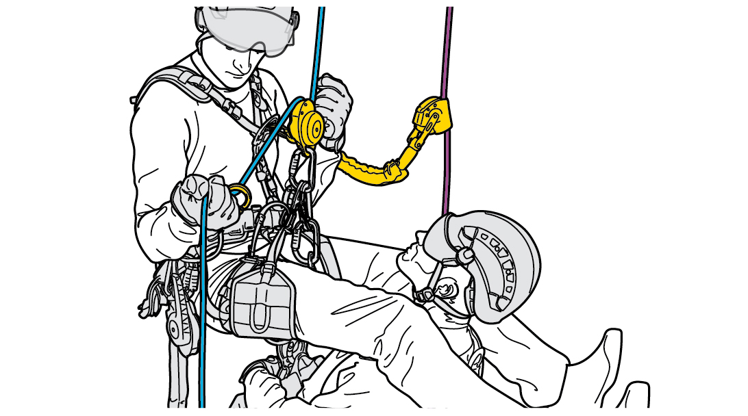 Secours par descente accompagn&eacute;e avec les descendeurs RIG et I'D