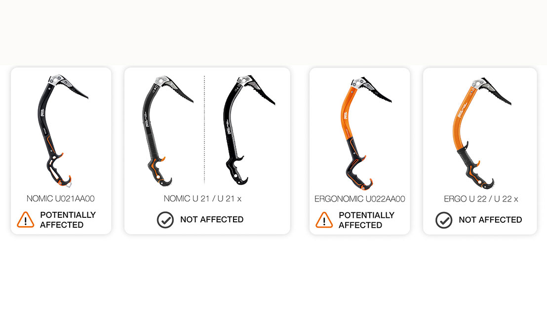 Richiamo delle piccozze NOMIC (U021AA00) e ERGONOMIC (U022AA00).