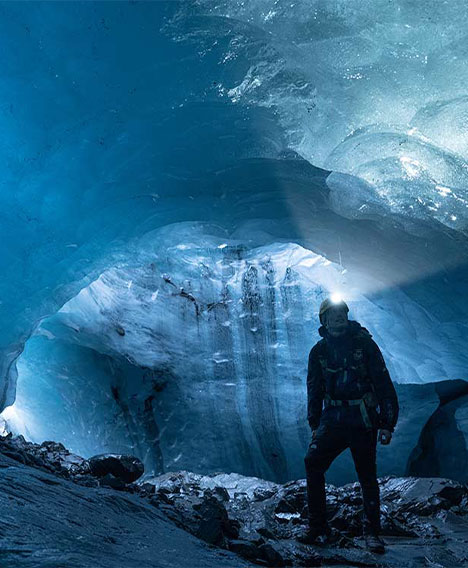 Exploring a glacier cave in Iceland
