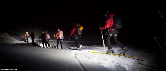 nighttime approach to Rocher de Corne's Chourum cave 