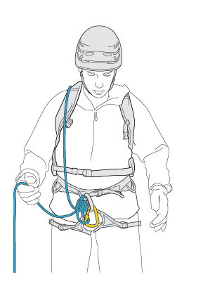 Tie-in with reserve rope in bag, no chest coils