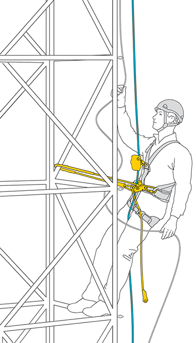 Work positioning using an adjustable lanyard.