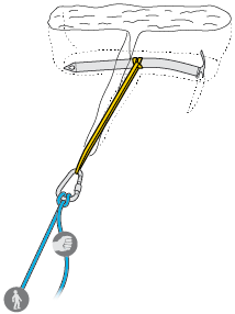 Ice axe used as a deadman