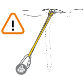 Caution: when planted vertically, the ice axe may help support one person, but is not a belay point and carries a high risk of coming out.
