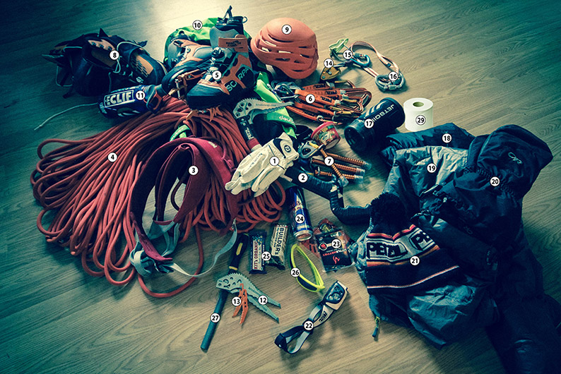 What's in ice climber Gord McArthur's pack? Gear photo by Gord McArthur.