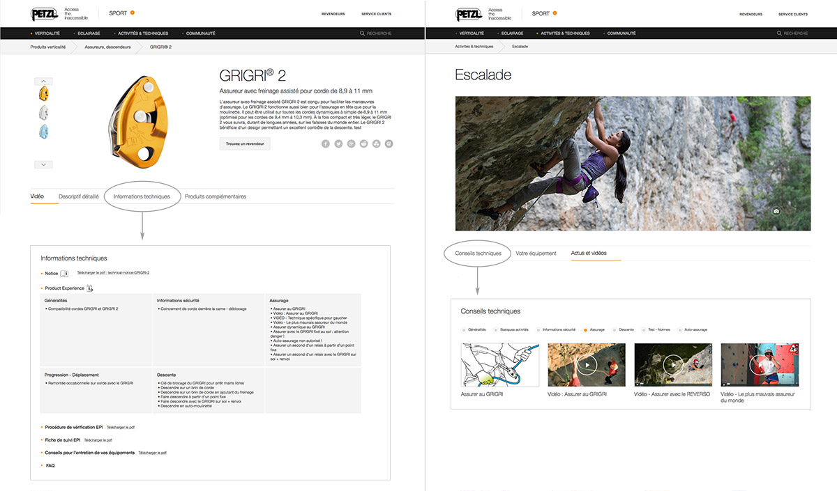 information technique sur petzl.com