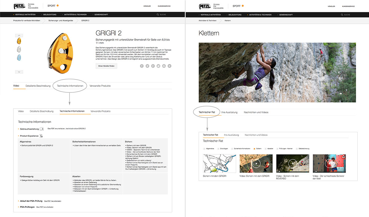 Technische Informationen auf petzl.com