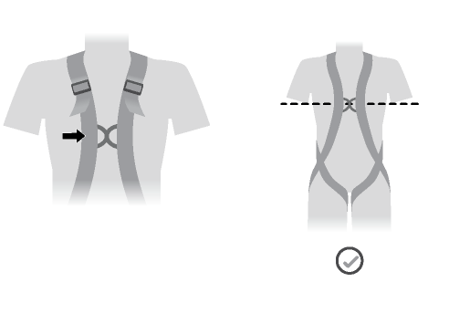 El punto de enganche esternal se debe encontrar al nivel del pecho.