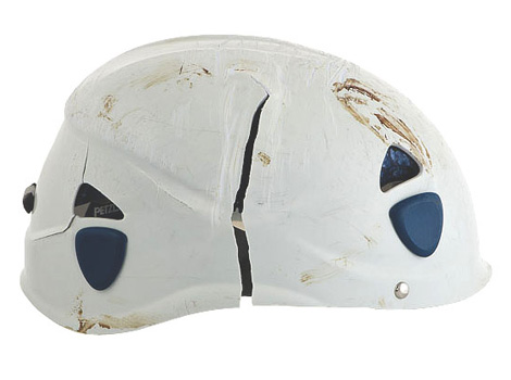 Jonathan Lytton's cracked METEOR helmet.