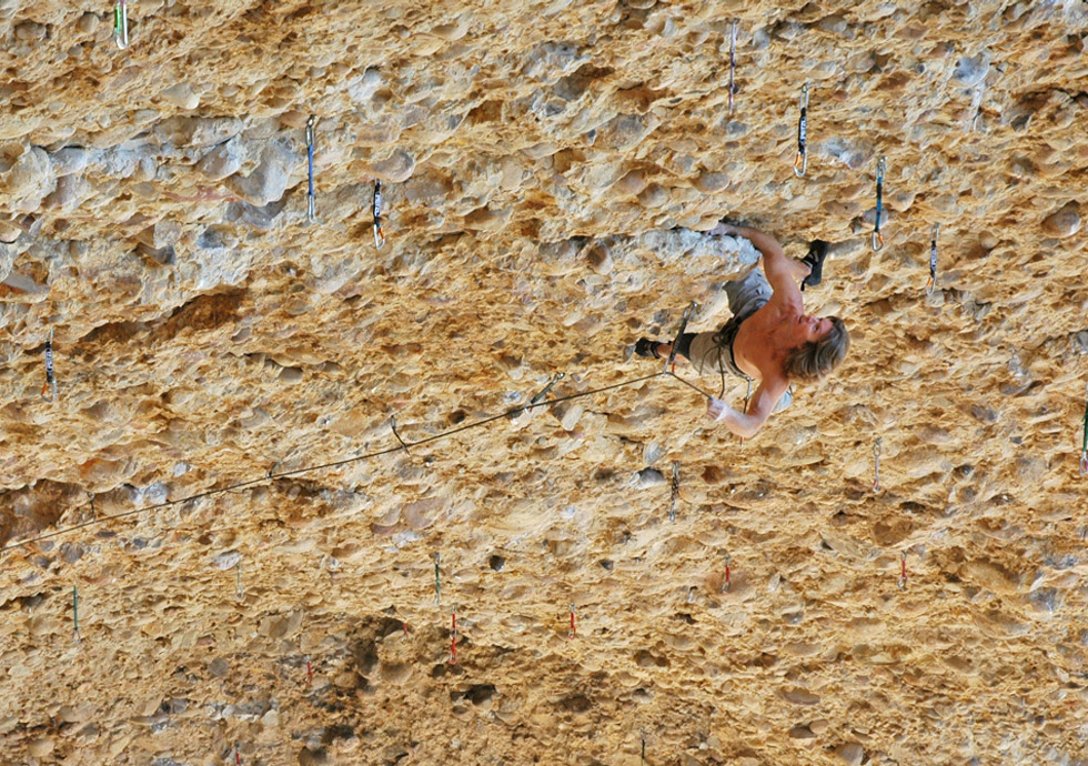 Chuck Odette climbing in Maple Canyon, UT. Photo: John Evans.