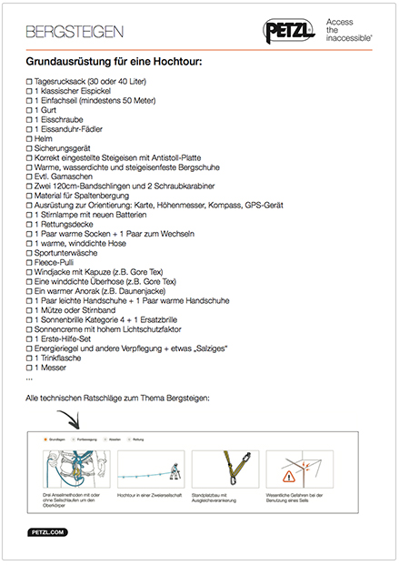 Petzl - Basic gear list mountaineering