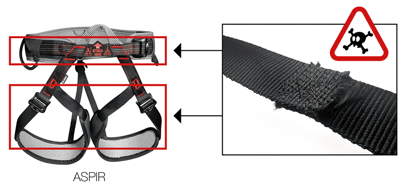 Coutures ajoutées sur harnais ASPIR modifié.