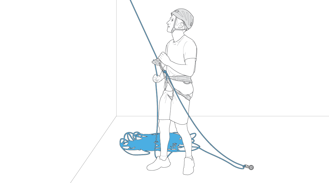 Toprope-Sichern mit dem GRIGRI über einen Fixpunkt am Boden.